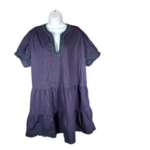 Tuckernuck Pomander Place Dress Cotton Blue Short Sleeve Tiered Knee Length XL
